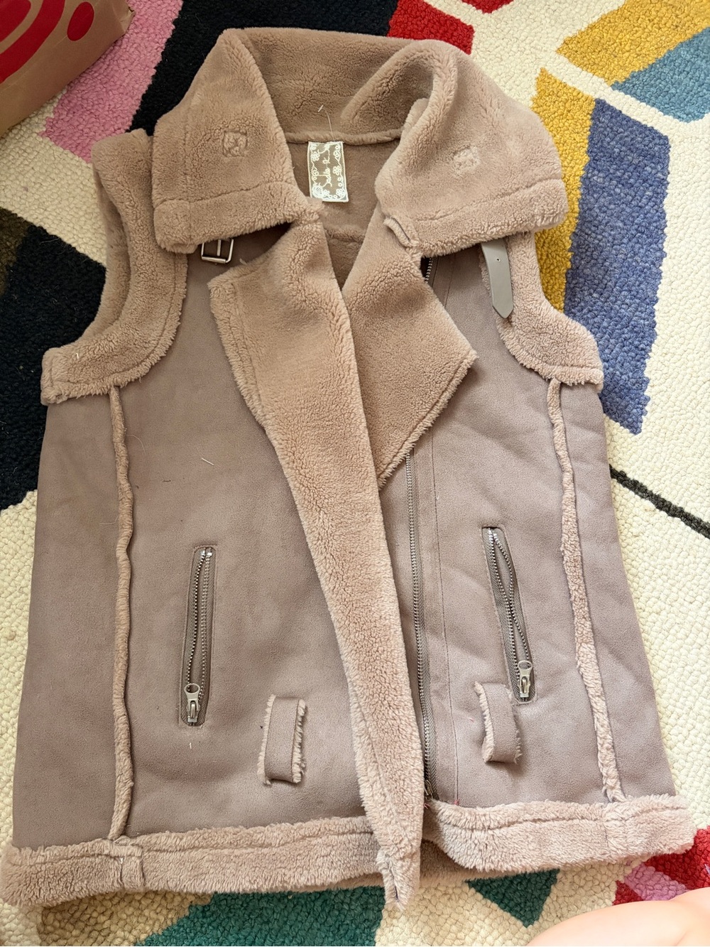 Faux Shearling Vest Jacket - Taupe/Mauve